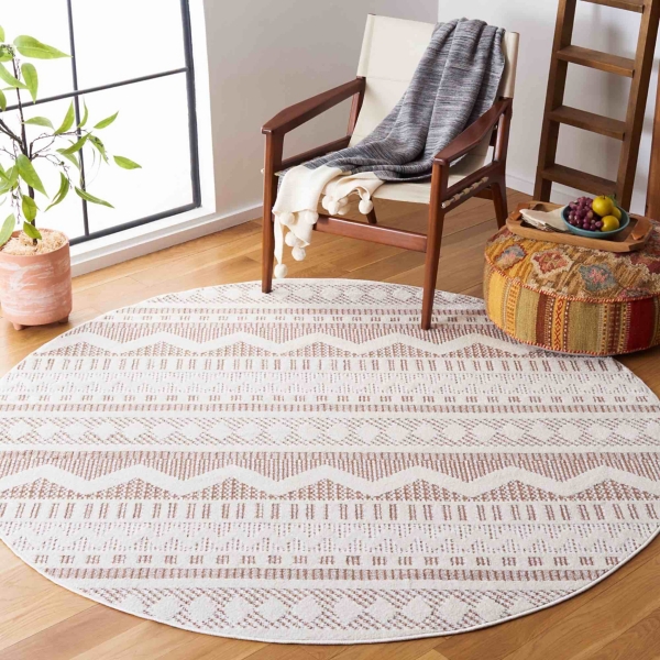 Taupe & White Mira Bohemian Round Rug, 6x6
