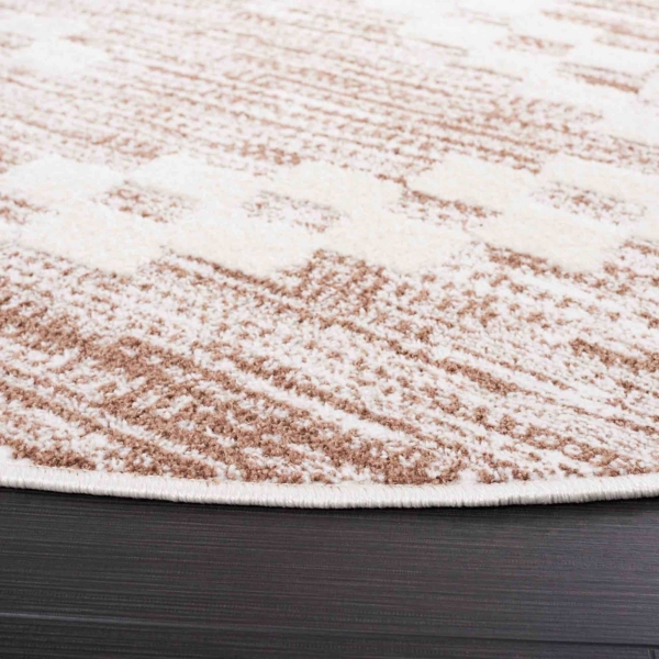 Taupe & White Bohemian Diamond Round Rug, 6x6