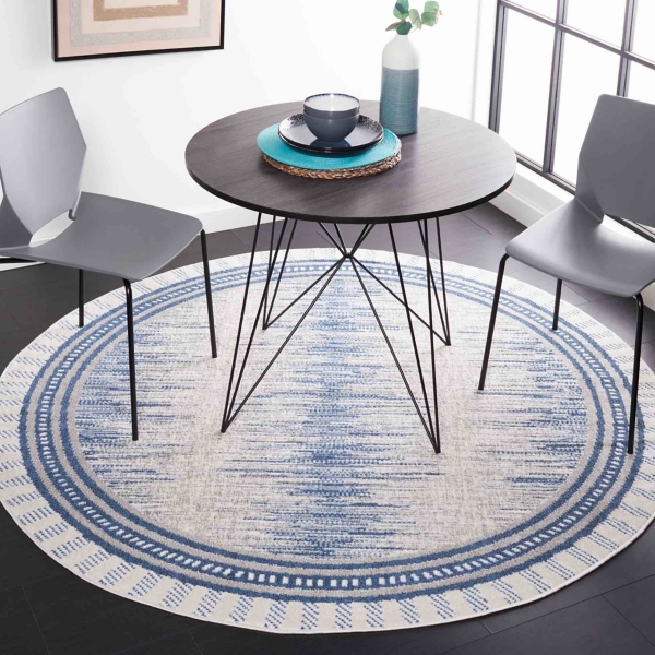 Blue & White Abstract Bohemian Round Rug, 6x6
