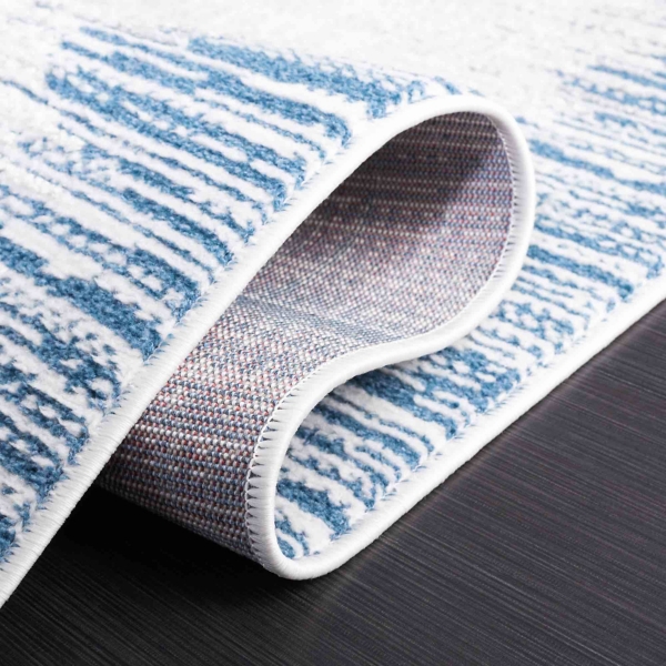 Blue & White Abstract Bohemian Square Rug, 6x6