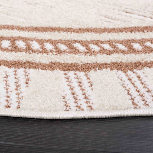 Taupe & White Abstract Bohemian Round Rug, 6x6