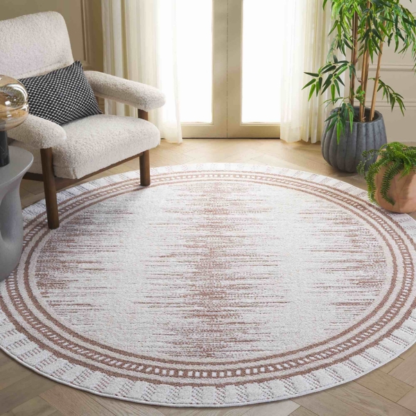 Taupe & Ivory Sanneke Diamond Round Rug, 6x6