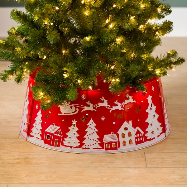 LED Red Metal Santa Scene Tree Collar