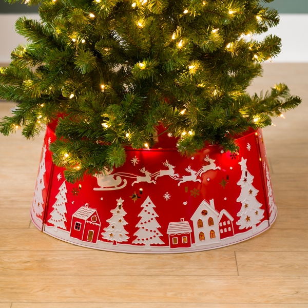 LED Red Metal Santa Scene Tree Collar, 28 in.