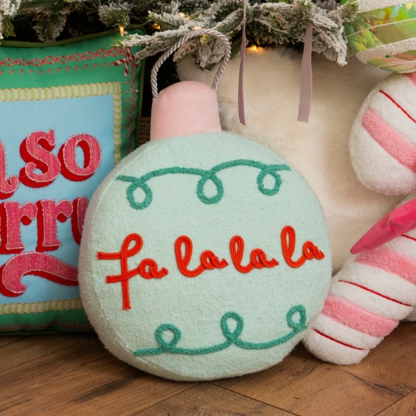 Blue Fa La La Ornament Shaped Pillow