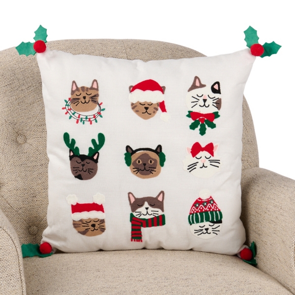Christmas Cats Holly Pillow