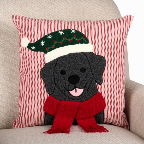 Black Lab with Scarf Pillow