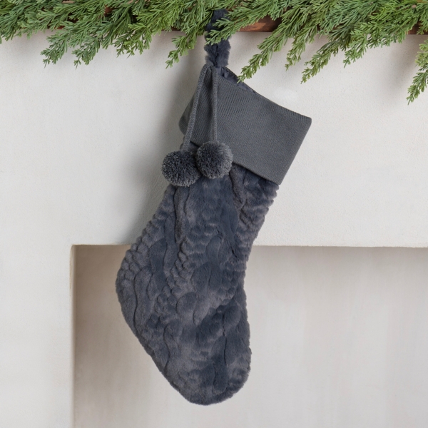 Slate Plush Cable Knit Stocking