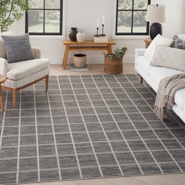 Gray Serenity Geometric Grid Area Rug, 7x9