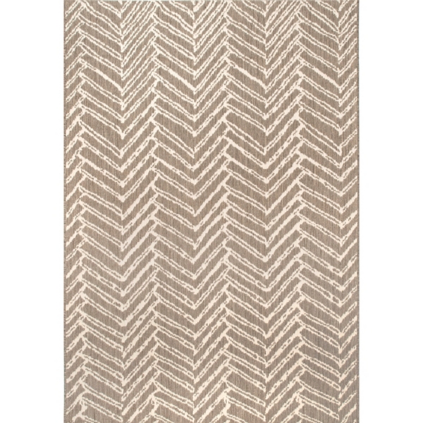 Tan Herringbone Indoor/Outdoor Area Rug, 7x10