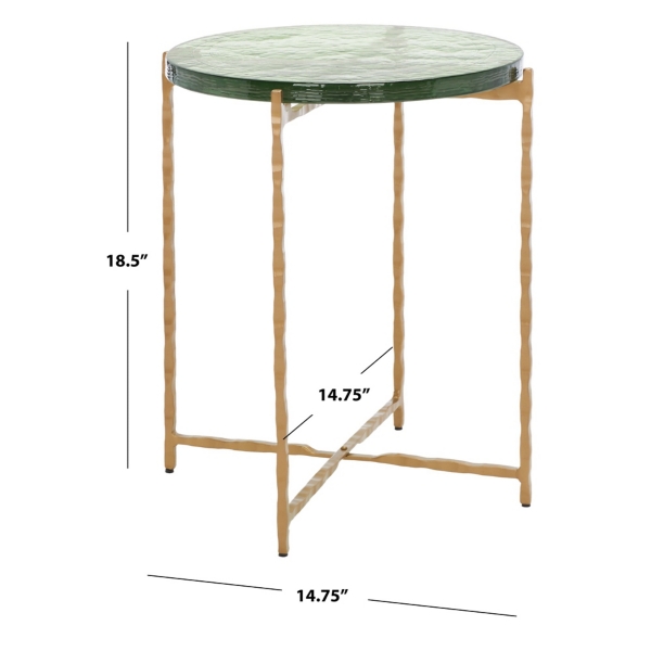 Green Glass and Brass Round Accent Table
