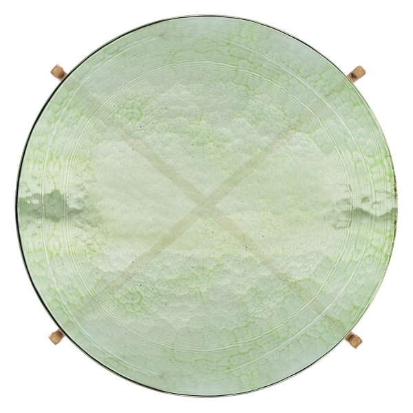 Green Glass and Brass Round Accent Table