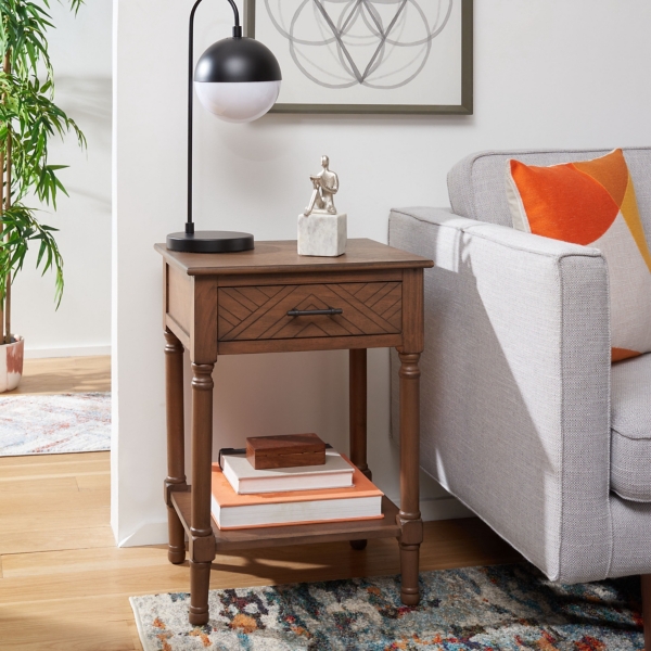 Brown Wood Peyton 1-Drawer End Table