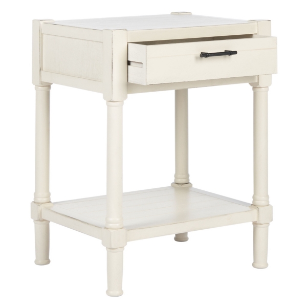 White Wood Finley 1-Drawer End Table