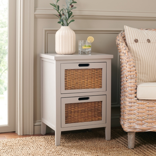 Wood Woven Viola 2-Drawer End Table