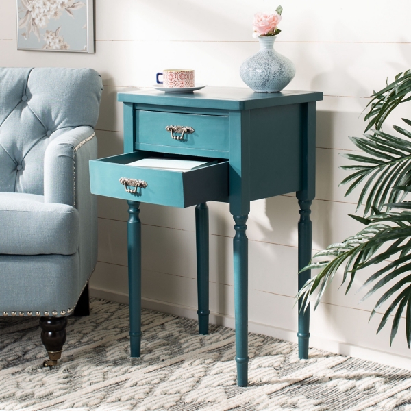 Teal Wood Madelyn 2-Drawer End Table