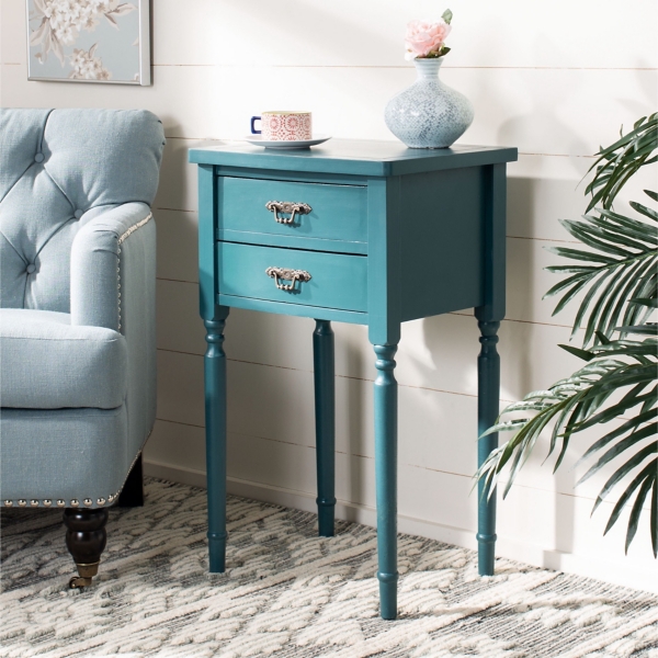 Teal Wood Madelyn 2-Drawer End Table