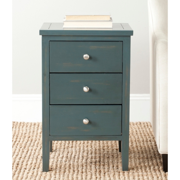 Teal Wood 3-Drawer Denise End Table