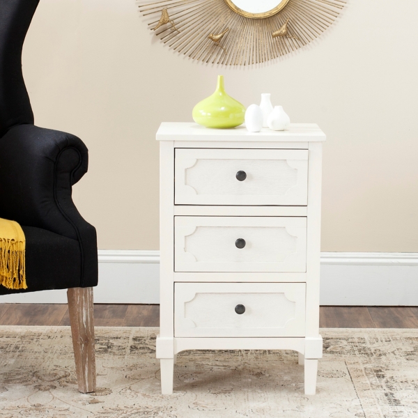 White Wood 3-Drawer Rosa End Table