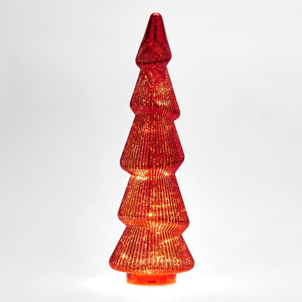 LED Red Antique Glass Tree Figurine, 22 in.