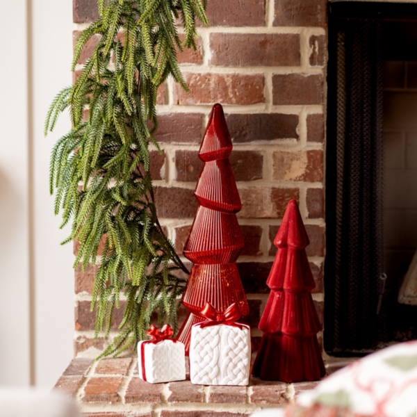 LED Red Antique Glass Tree Figurine, 22 in.