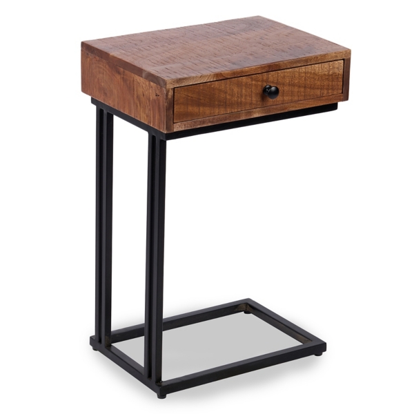 Acacia Wood C-Table with Drawer