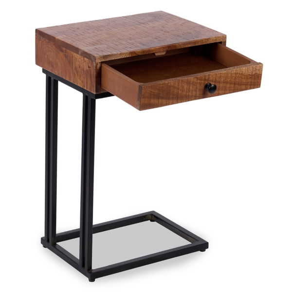 Acacia Wood C-Table with Drawer