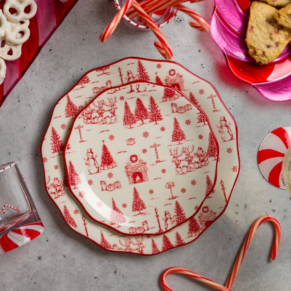 Red Toile Christmas Salad Plate
