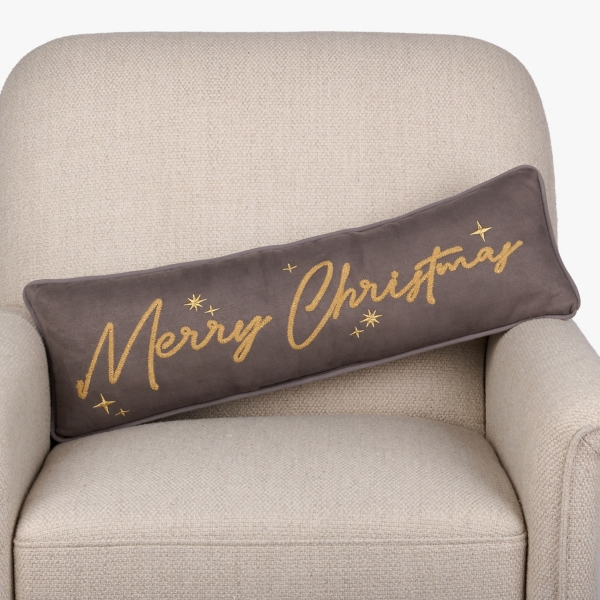 Gray Merry Christmas Stars Lumbar Pillow