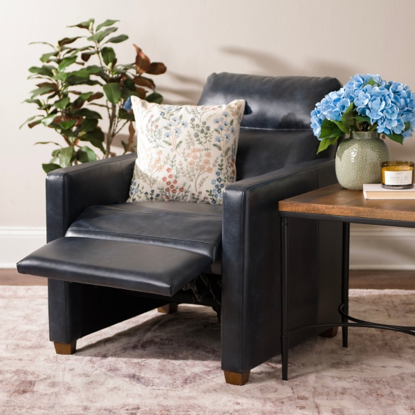 Brecken Navy Faux Leather Recliner