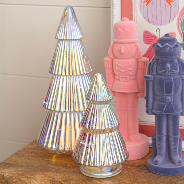 LED Pink Iridescent Glass Tree, 7.5 in.