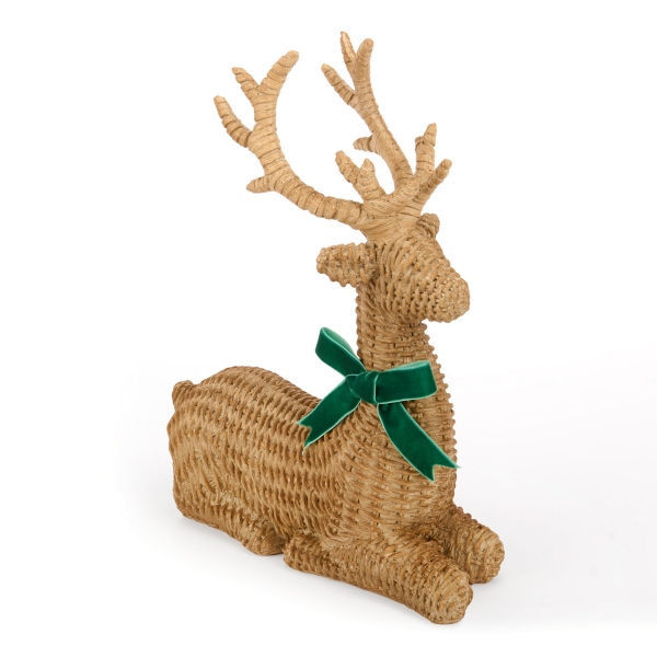 Brown Rattan Deer Figurine with Bow, 13 in.