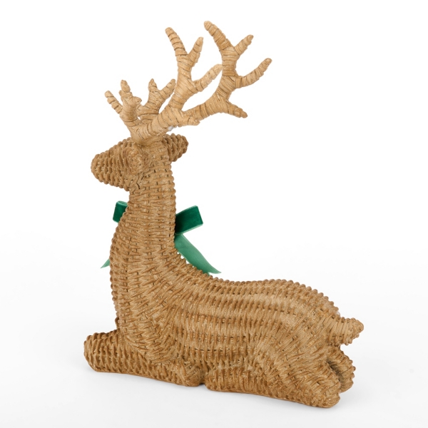 Brown Rattan Deer Figurine with Bow, 13 in.