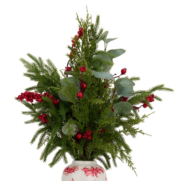 Eucalyptus and Norfolk Arrangement in Toile Vase