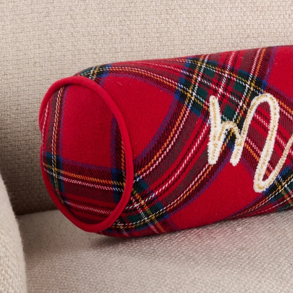 Beaded Merry Plaid Bolster Pillow