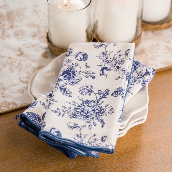 Dark Blue Toile Napkins, Set of 4