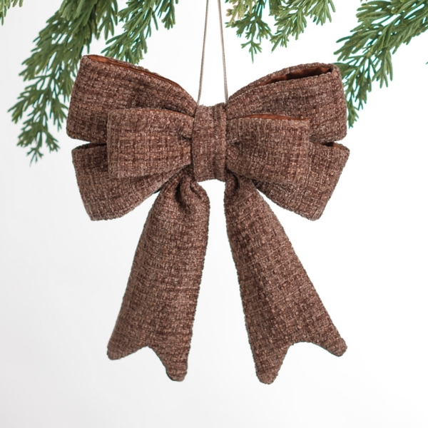 Chocolate Knit Bow Ornaments, Set of 6
