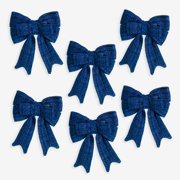 Navy Knit Bow Ornaments, Set of 6