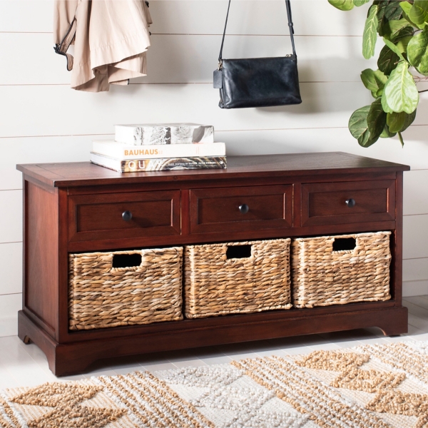 Dark Cherry Wood Suzelle Storage Bench