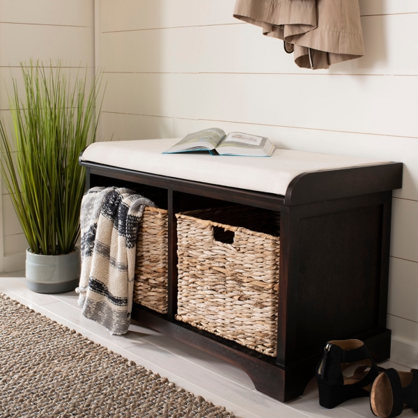 Dark Brown Upholstered Louella Storage Bench