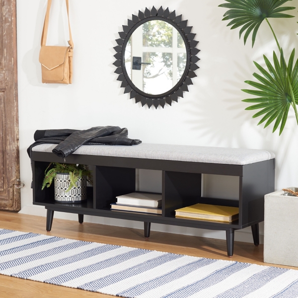 Gray Linen Norma Open Shelf Black Bench