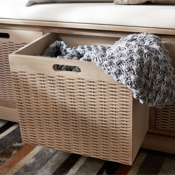 Sand Upholstered Lanie 3-Drawer Storage Bench