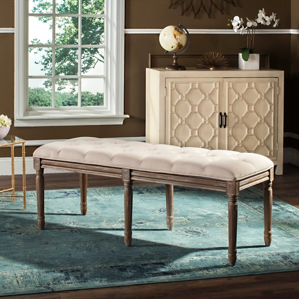 Beige Tufted Linen Lucita Bench
