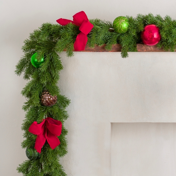 Pre-Lit Pine Ornament and Bow Christmas Garland