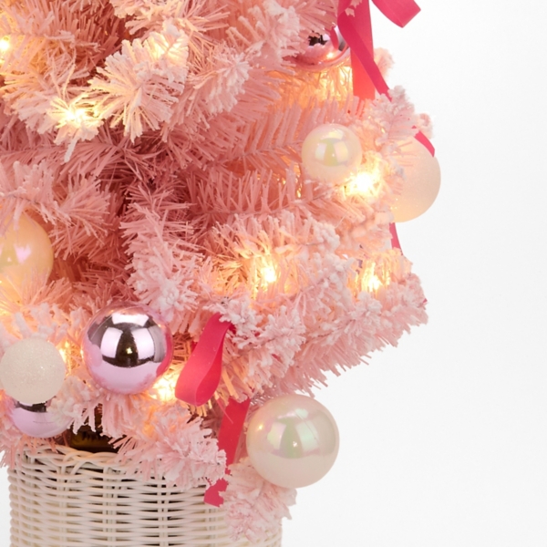 Pre-Lit Pink Ornament and Bows Christmas Tree