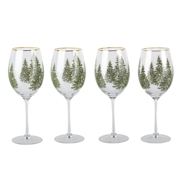 Evergreen Trees Embossed Wine Glasses, Set of 4 | Kirklands Home