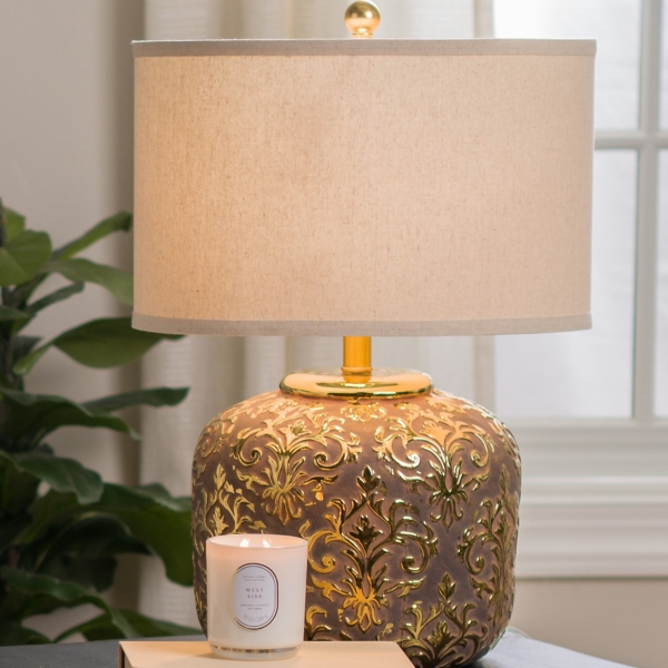 Gold Shimmer Damask Lillian Table Lamp