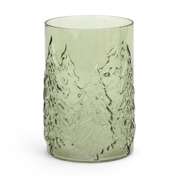 Green Sketched Tree Glass Hurricane