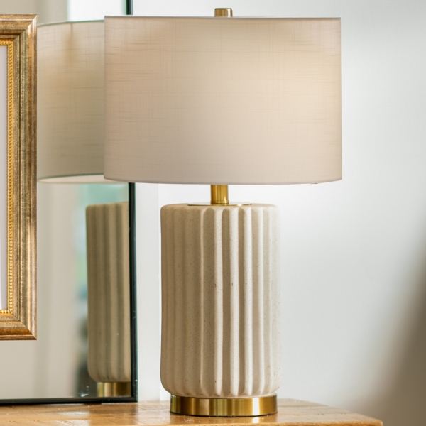 Cream Ceramic Ribbed Ella Table Lamp | Kirklands Home