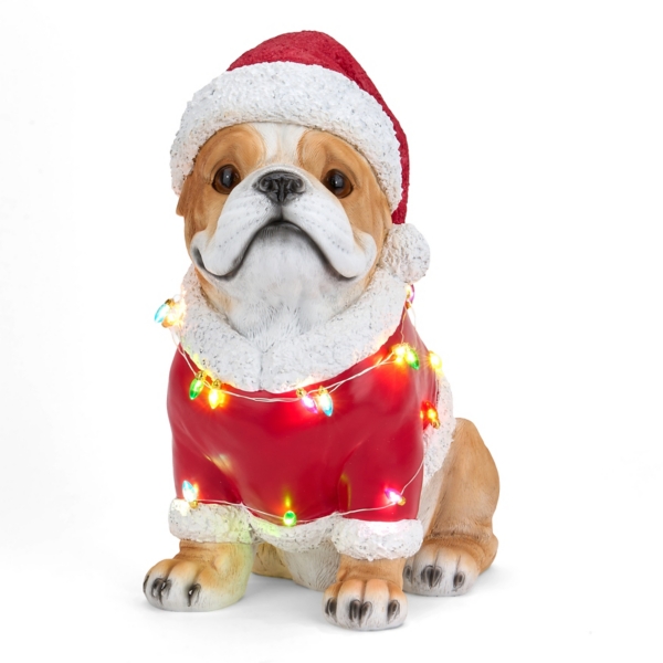 LED Bulldog Christmas Statue